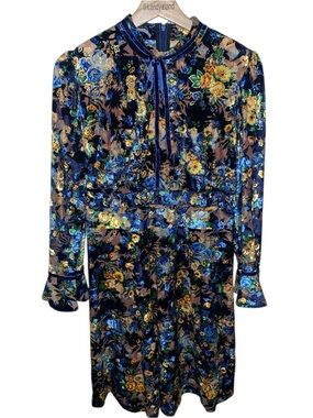 DALIA MACPHEE Women's Floral Velvet Burnout Design Ruffle Accent Flared Dress